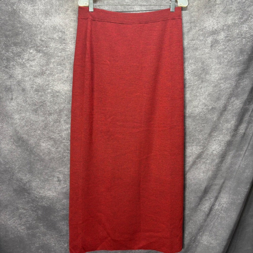 Eileen Fisher 100% Merino Wool Knit Maxi Skirt Size L Rust Red Italian Yarn